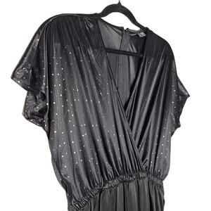 Vintage 80s Lori of California Jumpsuit M Disco Black Silky Slinky Metallic Dot